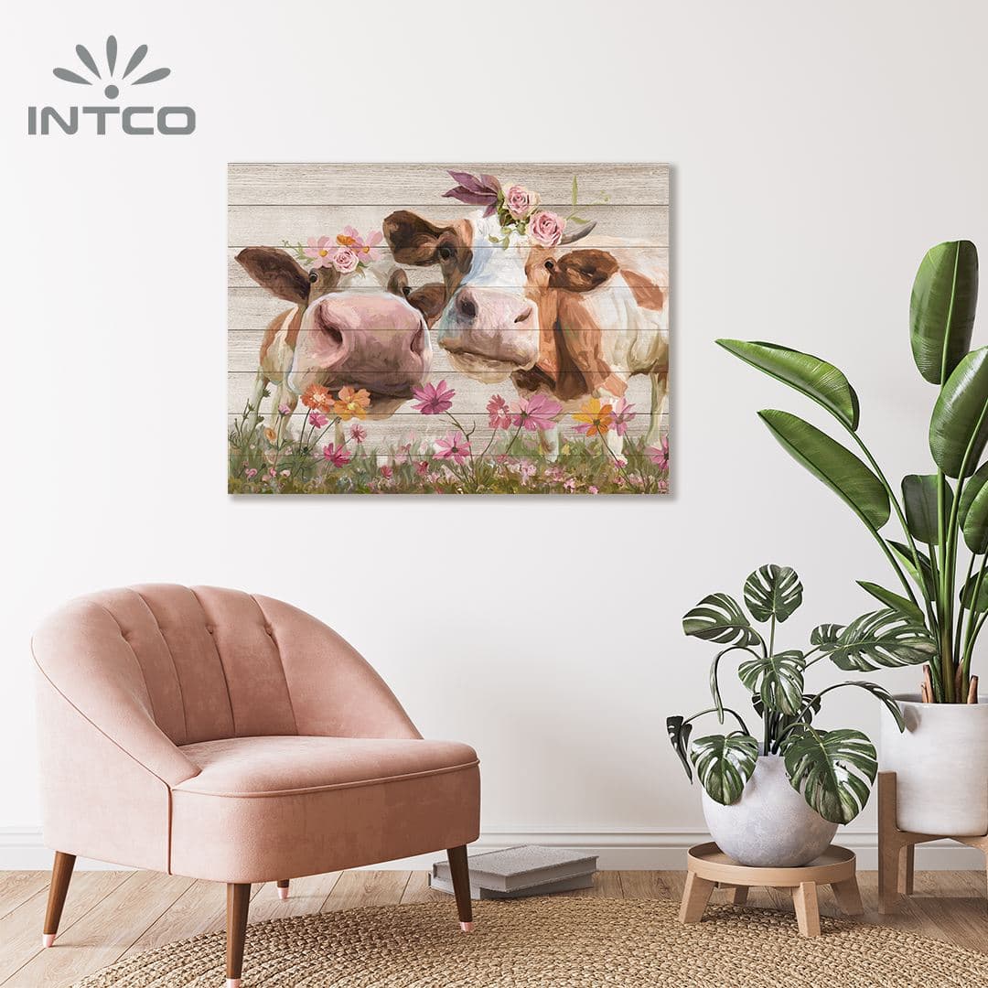 Animal Cow Framed Wood Wall Art Decor Animal Cow Framed Wood Wall Art Decor
