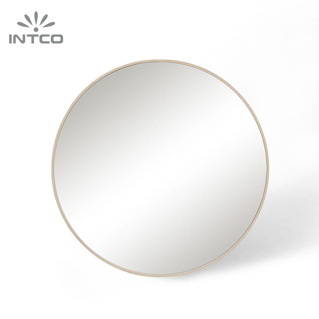 Miroir mural rond avec cadre en aluminium avec grain de bois Miroir mural rond avec cadre en aluminium avec grain de bois