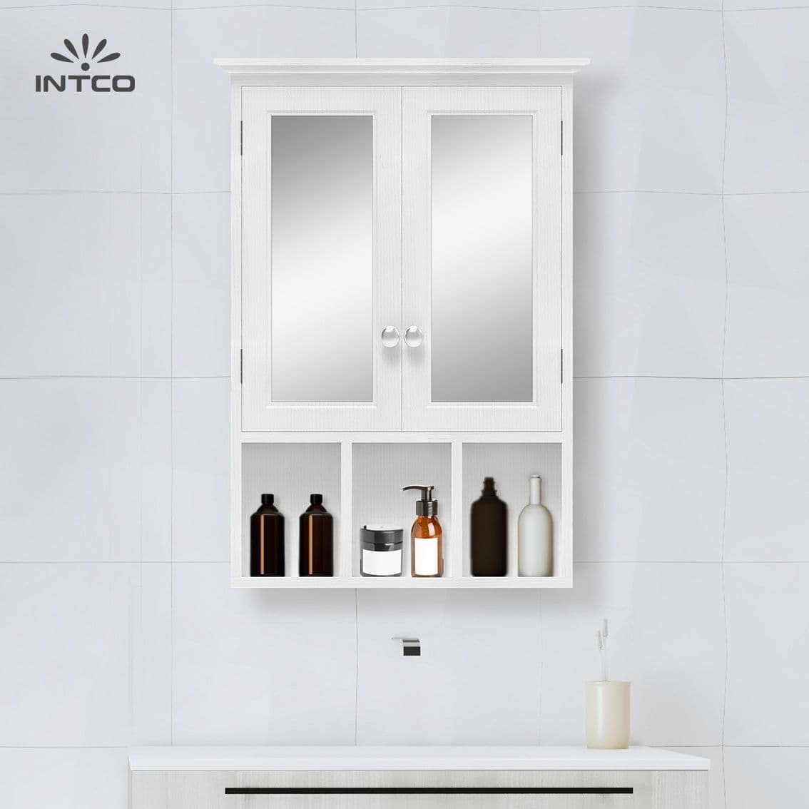 Dual Door Wall-Mounted Bathroom Cabinet with Mirror Dual Door Wall-Mounted Bathroom Cabinet with Mirror