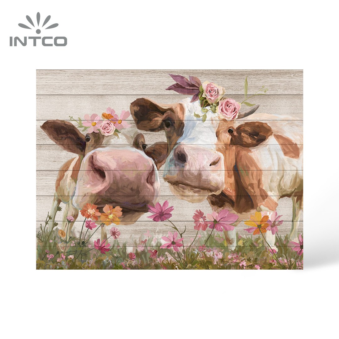 Animal Cow Framed Wood Wall Art Decor