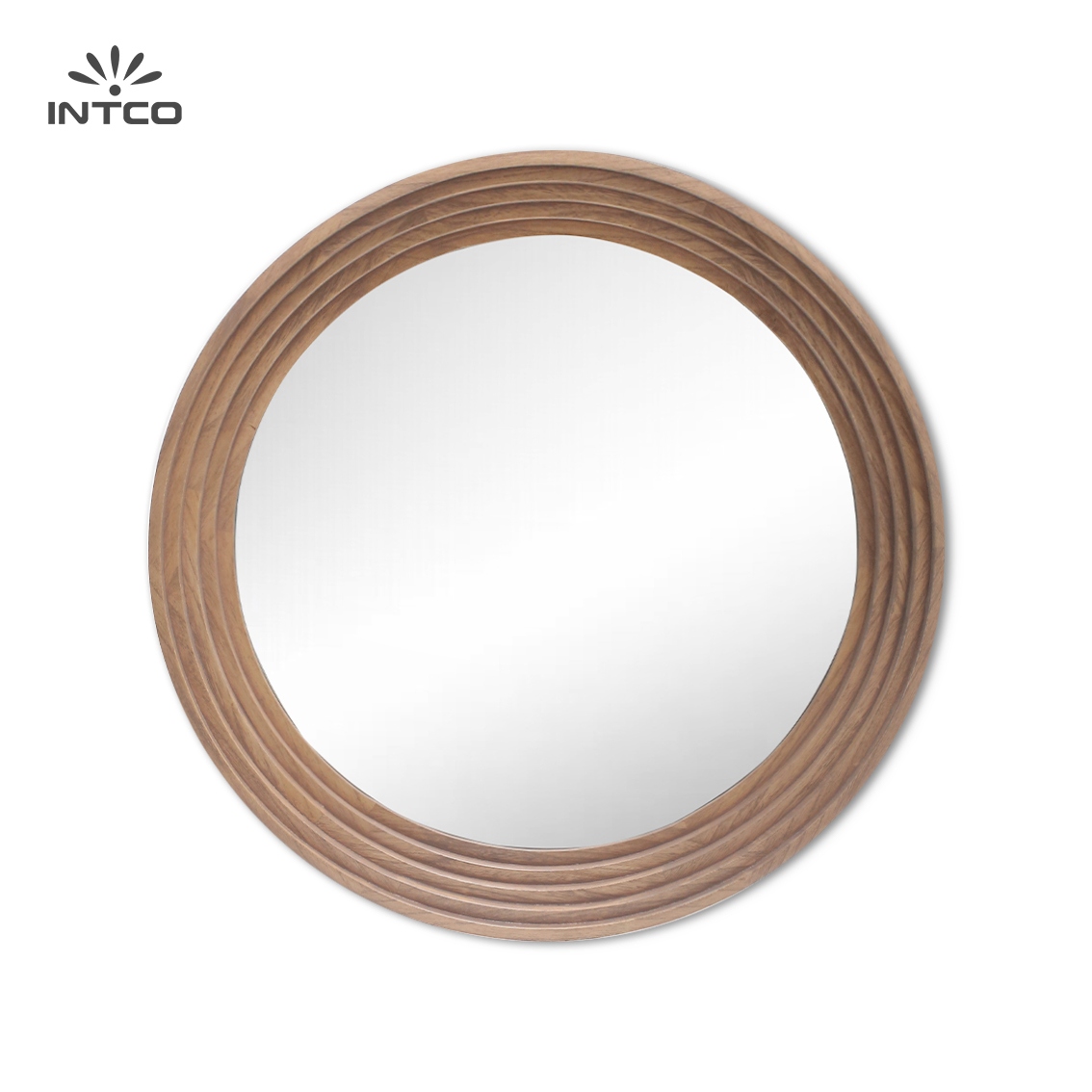 Grooved Elegance Round Wood Mirror