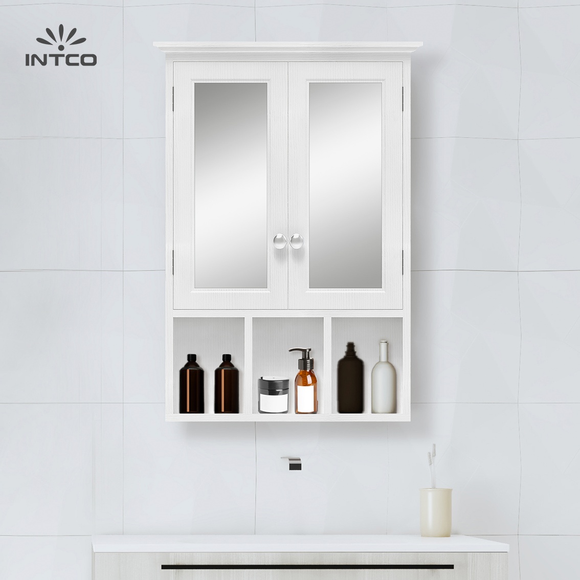 Dual Door Wall-Mounted Bathroom Cabinet with Mirror