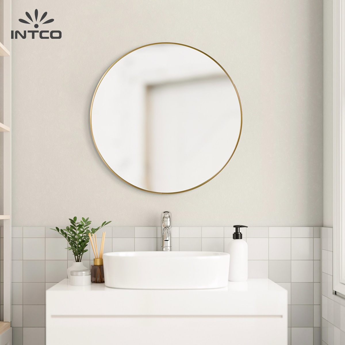 Aluminum Framed Round Wall Mirror