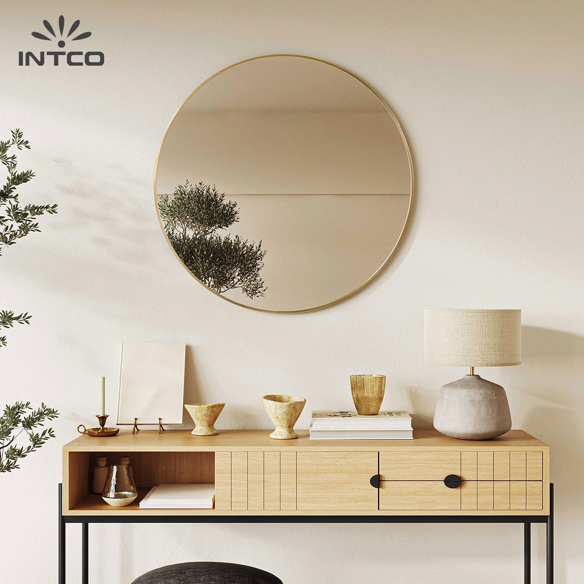 Aluminum Framed Round Wall Mirror